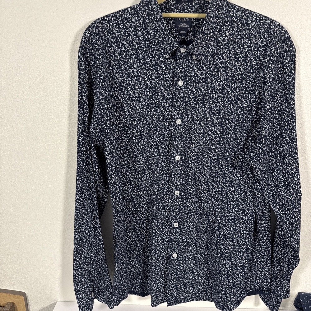 J Crew Flex Wash‎ Large Mens Button Up Shirt Blue X1